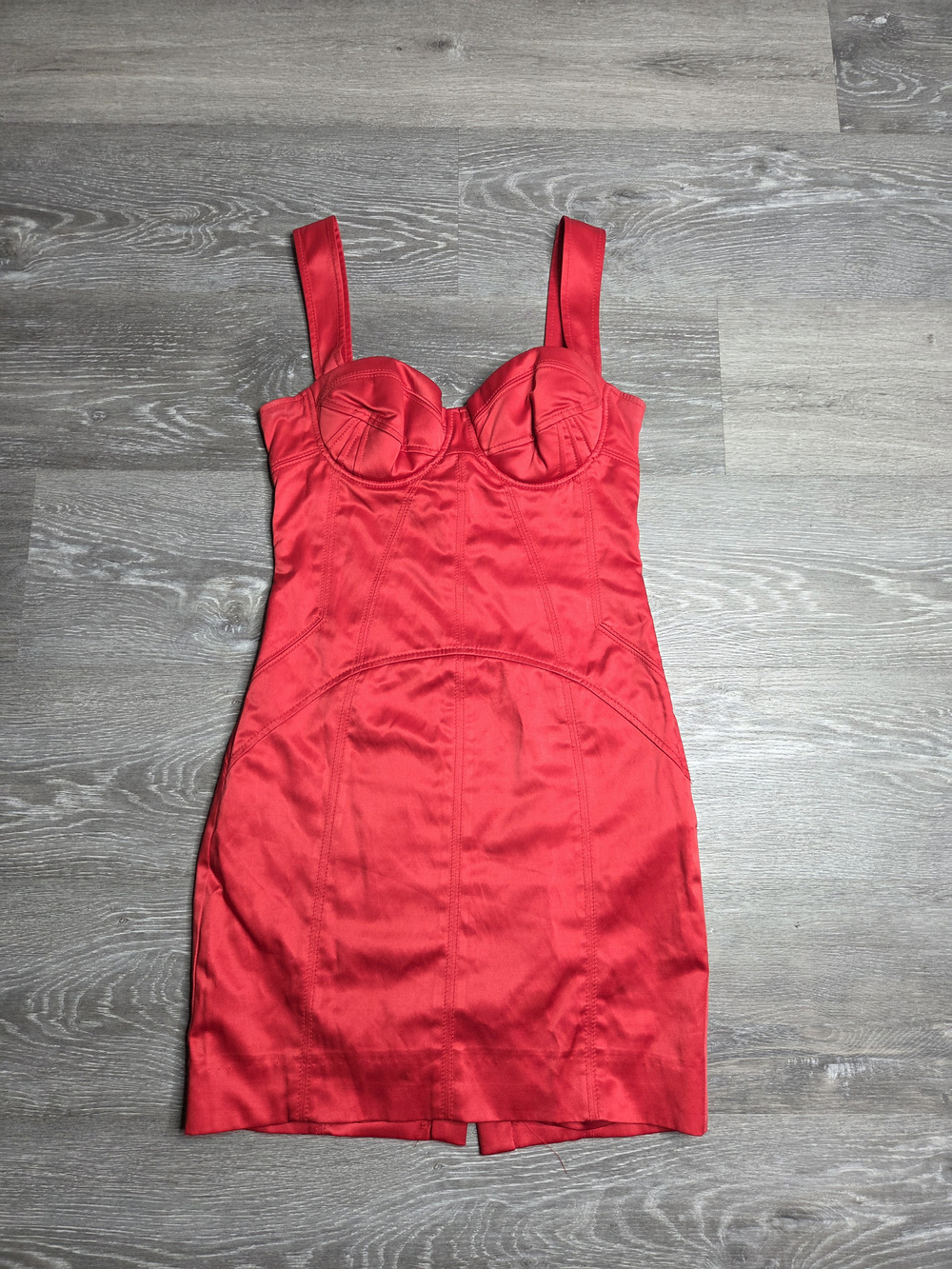 Marciano Bright Red Satin Corset Flare Mini Dress Women's Size 2